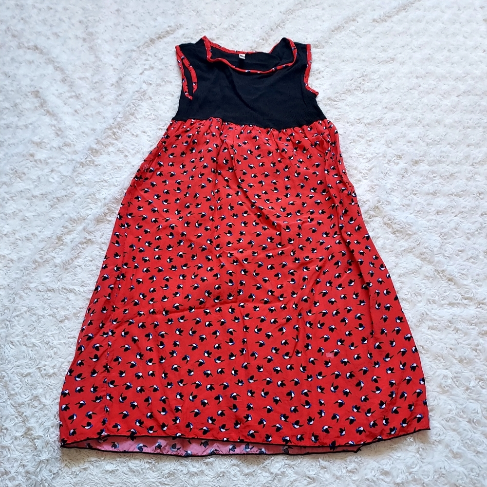 Red & Black sleeveless Long dress with bird pattern youth 9 Quirky Spring